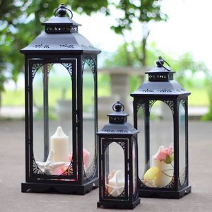 <b>Black</b> Metal <b>Lantern</b> Rectangle Shape With Die Cutting Printing For Home Decoration Durable Design - Product Image 5