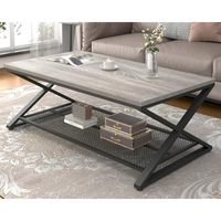 Table basse moderne de luxe convertible 1,0 m en chêne brun rustique avec pieds en X et plateau en fer grillagé, style dernier cri, en promotion