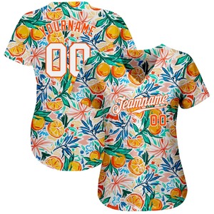 Maillot de baseball authentique OMMiZ pour hommes, antibactérien, de qualité supérieure, blanc et orange, avec motif 3D personnalisé, design fruité - Product Image 4