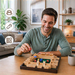 Jeu de dés en bois Shut The Box avec des jeux de dés colorés, jeu de société familial moderne pour le plaisir et le divertissement en famille - Product Image 5