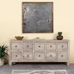Commode à dix tiroirs en bois recyclé sablé, style rustique, faite à la main, finition naturelle, pour chambre à coucher - Product Image 5