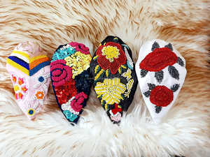 ผ้าคาดศีรษะทำมือปักลายประดับลูกปัดเป็นมิตรกับสิ่งแวดล้อม น้ำหนักเบา ทนทาน ใช้ได้ทั้งชายและหญิง ชุดผ้าคาดศีรษะลายดอกไม้สีเหลืองหลากสีลายเรขาคณิต - Product Image 5