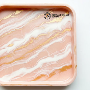 Bandeja con efecto mármol naranja terracota y borde dorado |   Elegante Bandeja Decorativa Color Terracota Naranja con Efecto Mármol - Product Image 4