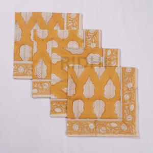 Serviettes de table en coton imprimées à la main motif floral feuille jaune 20x20 pouces, taille personnalisée, réutilisables, pour dîner, mariage, fête, en lin - Product Image 2