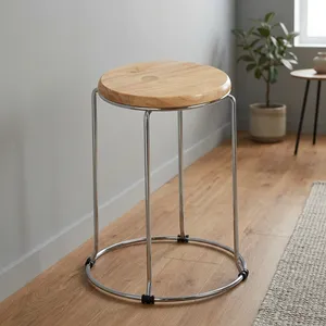Taburete de Acero Inoxidable con Asiento de Madera para Hogar, Oficina, Tienda, Restaurante, Cocina, Comedor, Tocador, Asiento Multiusos - Product Image 6