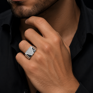 925 Sterling <b>Silver</b> Geometric Triangle Cubic Zirconia Signet <b>Ring</b> for <b>Men</b> Party Wedding High Polish Finish - Product Image 1