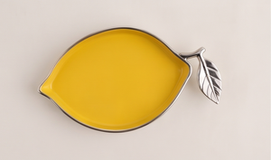 Plateau de service en métal de luxe en forme de citron, émail jaune, plat décoratif pour fruits avec poignée en feuille d'argent, organisateur de bijoux de table - Product Image 5