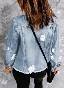 Veste en jean pour femme, bleu classique, coton, style streetwear décontracté, boutonnée, élégante, légère, confort quotidien de qualité supérieure - Product Image 4