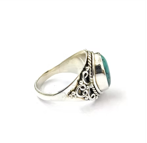 Minimalist Unisex <b>Turquoise</b> Gemstone <b>Ring</b> in 925 Silver with Oval Shape-for Everyday Wear & Gifts - Product Image 3