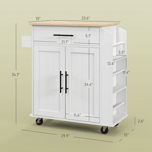 Carrello da Cucina Bianco con Prese Elettriche a Isola Girevole, Cassetti e Ante, Stoccaggio Versatile, Design Moderno, Portatile, in Legno - Product Image 3