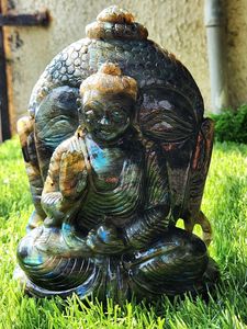 Escultura de Buda de Labradorita de Doble Cara - Tallado Láser en Piedra |   Símbolo de Iluminación Espiritual |   Decoración para el Hogar de Cristal - Product Image 5