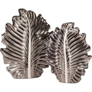 Support de bougie en forme de feuille, argenté brillant et poli, en acier inoxydable, décoration d'intérieur, artisanat métallique durable, centre de table de mariage - Product Image 1