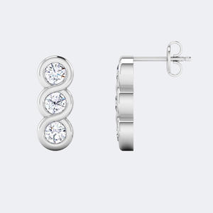 Pendientes de tuerca lineales con diamantes de 0.70 CTW engastados en bisel, claridad VVS2, color E, acabado blanco helado, oro de 10K, certificado IGI - Product Image 2