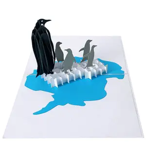 Laser Cut penguin 3D pop-up animal blank Greeting Card with note and envelope made in Vietnam