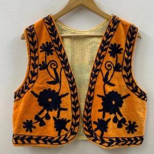 Sleeveless Women's Vest & <b>Waistcoat</b> Embroidered Suzani Velvet Jacket | <b>Floral</b> Velvet Suzani Vest - Product Image 2