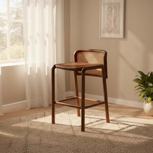 Chaise de bar en teck massif artisanale Lufi, finition naturelle, qualité commerciale, pour hôtel, école, usage extérieur - Product Image 1