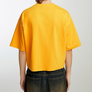Camiseta de Manga Raglán Color Crema para Hombre con Ribete en Contraste Azul Marino, Cuello Redondo, Corte Regular, Jersey de Algodón, Diseño Liso Informal - Product Image 5