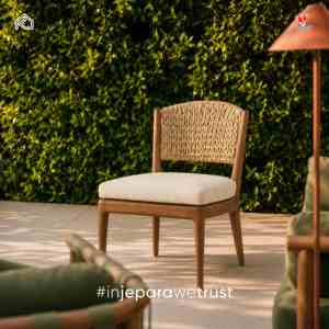 Modern Comfortable Durable Eco-Friendly Waterproof Contemporary Outdoor Garden <b>Dining</b> Chair Solid Teak Wood Handwoven Rattan - Product Image 1