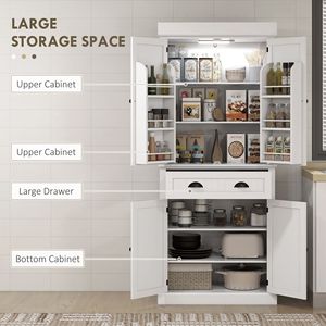 Armadio dispensa autoportante alto 180 cm per cucina, con anta bianca smaltata, luci LED e ripiani regolabili, ideale per hotel - Product Image 4