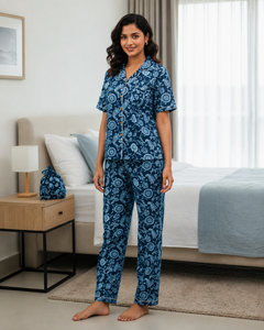 Conjunto de Pijama de Lujo para Mujer, 100% Algodón Estampado, Manga Corta, Ligero, con Bolsa con Cordón, Suave y Transpirable - Product Image 2
