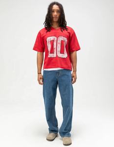 T-shirt en jersey tricoté rétro sport à col mandarin, impression par transfert thermique personnalisée, écologique, respirant, mélange de coton - Product Image 3