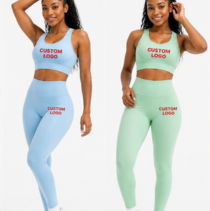 Conjunto Deportivo de 2 Piezas para Mujer con Logotipo Personalizado, Leggings de Cintura Alta de Color Sólido, Top Corto sin Mangas, Transpirable, Ajustable, para Todas las Temporadas - Product Image 1