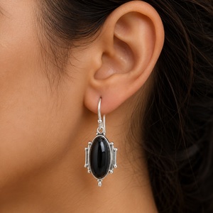 Pendientes Colgantes de Plata de Ley 925 con Ónix Negro, Hechos a Mano con Piedras Preciosas Naturales, Joyería de Moda para Mujer, Venta al Por Mayor - Product Image 1