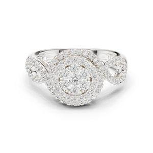 Bague de fiançailles de luxe vintage ronde avec halo de diamants certifiée IGI, alliance torsadée en argent, cadeau d'anniversaire de mariage pour femme, bijoux raffinés - Product Image 1