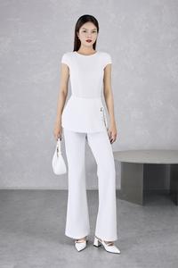 Pantalon large avec jupe évasée / Pantalon à jupe superposée uni en tissu peigné anti-plis du Vietnam KQ24 - Product Image 3