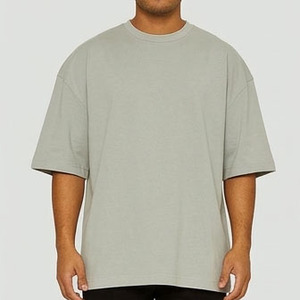 T-shirt décontracté en coton uni à col rond, coupe ajustée, en jersey de coton épais 300 g/m², style vintage pour homme - Product Image 6