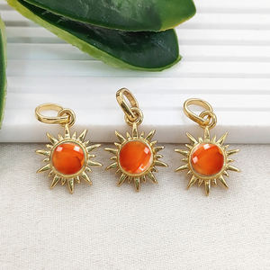 Pendentifs en forme de soleil en pierres précieuses, plaqués or, sertis de pierres rondes, faits à la main, bijoux en pierres précieuses, pendentifs en pierres rondes de 6 mm - Product Image 2