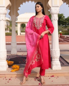 Most Trendy Women's <b>Pink</b> Kurti Set 3/4 Sleeve Cotton Silk Full <b>Stitched</b> for Regular and Festive Occasions - Product Image 2
