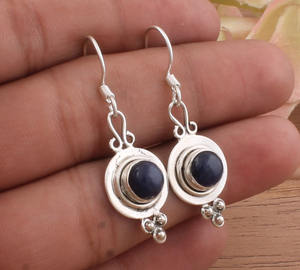 Boucles d'oreilles pendantes en argent sterling 925 massif, pierre précieuse lapis-lazuli naturelle, fabrication artisanale, vintage, luxe, pour mariage, anniversaire, cadeau, fête - Product Image 5