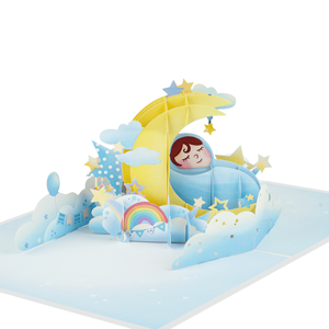 Carte de vœux 3D pop-up faite à la main pour baby shower, design bébé bleu personnalisé, service OEM, vente en gros, usine, cartes de vœux en vrac - Product Image 4