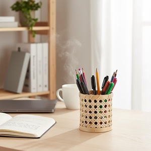 Organisateur de papeterie mignon en rotin, trousse à crayons de grande qualité, porte-stylos fait main, panier multi-usages - Product Image 5