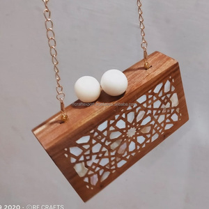 Incrustation de nacre en bois femmes pochette de soirée avec motif de fleurs pour les coactions de mariage de fête - Product Image 5