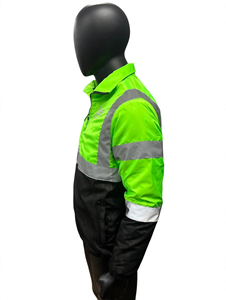 <b>Men</b> High Visibility <b>Reflective</b> Strip <b>Jacket</b> Water Resistant Polyester CE Certified Stand Collar Long Sleeve Zipper Workwear - Product Image 2