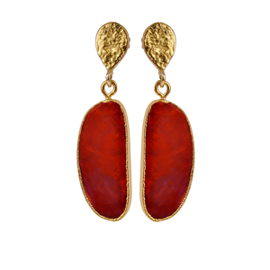 ต่างหูชุบทองสไตล์ทันสมัย - ต่างหูแบบติดเพชรพลอยแจสเปอร์สีแดงสำหรับผู้หญิง - ผู้ผลิตเครื่องประดับทำมือจากทองเหลืองขายส่ง - Product Image 4
