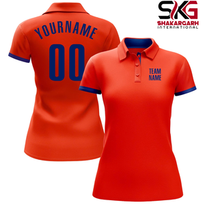 Polo pour femme violet et jaune, sublimation, nom de l'équipe personnalisé, numéro du joueur, manches courtes, jersey décontracté tricoté - Product Image 2