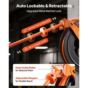 Avvolgitubo Automatico per Compressore d'Aria in PVC da 3/4 Pollici x 50 Piedi, Retrattile con Cavo di Ingresso da 5 Piedi, Componenti Pneumatici - Product Image 3