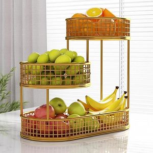 Cesta de Frutas Metálica Ovalada de Tres Niveles, Estante de Almacenamiento Vertical, Moderno Soporte para Alimentos de Cocina, Diseño Apilable - Product Image 5