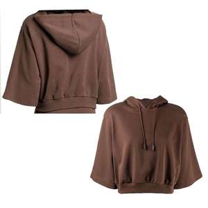 Sudadera corta con capucha y cordón para mujer, color marrón, informal - Product Image 2