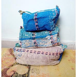 100% Pure Cotton Kantha Fabric Tassel Pattern Zipper Closure Eco-Friendly Durable Lightweight Vintage Soft Handle Cosmetic Bag - Product Image 1