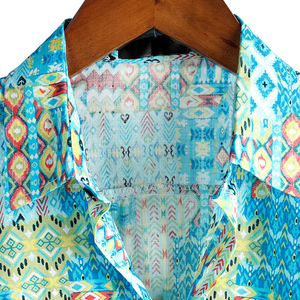 Chemise décontractée pour homme à manches courtes style hawaïen, motif floral rouge et bleu, col rabattu, 100 % polyester, séchage rapide, bouton unique - Product Image 6