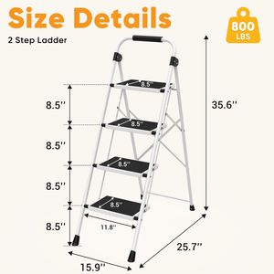 48 Inch Aluminum <b>Step</b> <b>Stool</b> 4-<b>Step</b> <b>Folding</b> Ladder with Non-Slip Pedals and Comfortable Handrails - Product Image 3