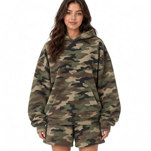 Sweat-shirts imprimés camouflage personnalisés avec shorts assortis, ensemble 2 pièces, 100% coton respirant, streetwear urbain surdimensionné - Product Image 1