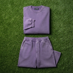 Men Purple Washed Crewneck Sweatshirt <b>Jogger</b> Pants <b>Set</b> <b>Matching</b> Two Piece Casual Streetwear Tracksuit - Product Image 5