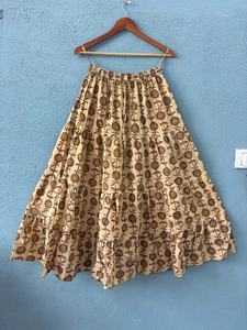 Ethnic Women's <b>Summer</b> Dress Hand Block Printed Cotton Long Maxi <b>Skirt</b> with Elastic Waist Breathable Sustainable Casual Style - Product Image 2