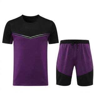 Ensemble de t-shirt et short sportif pour homme, couleur contrastée, col rond, tenue en 2 pièces pour l'été - Product Image 3