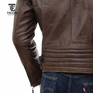 Veste en cuir pour homme, style motard, col rabattu, fermeture éclair, nouvelle édition, couture machine, veste en cuir tendance - Product Image 3